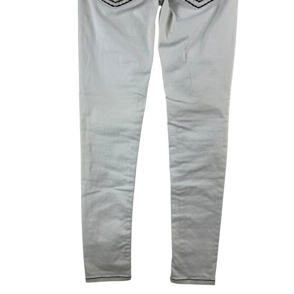 MISS ME Womens 26 Skinny Jeans White Black Saddle Cross Stitch Embellished Y2K - Picture 8 of 9